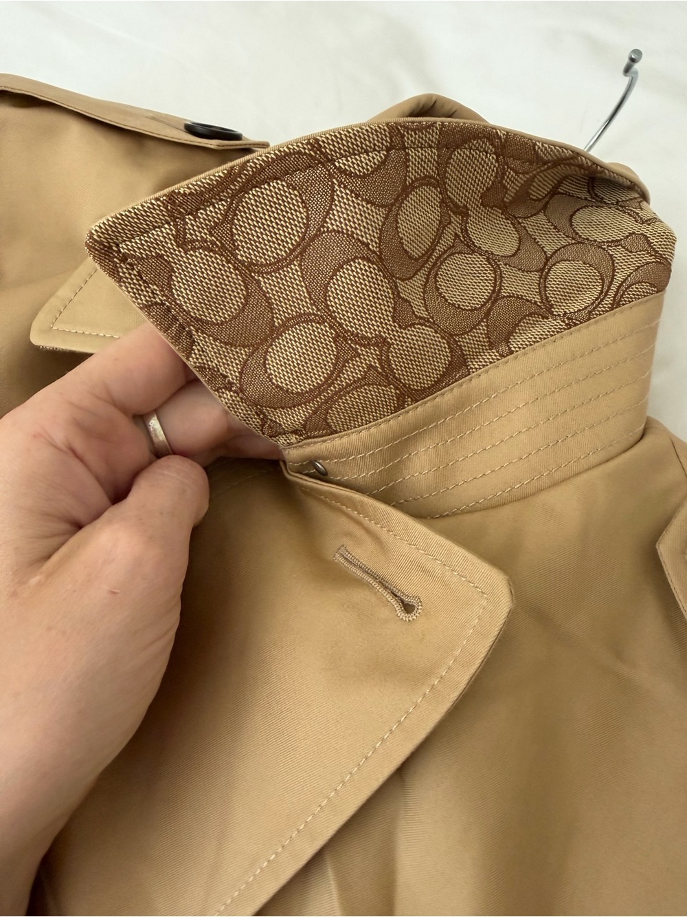 Coach Beige Double-Breasted Belted Trench Coat - Picture 9 of 15